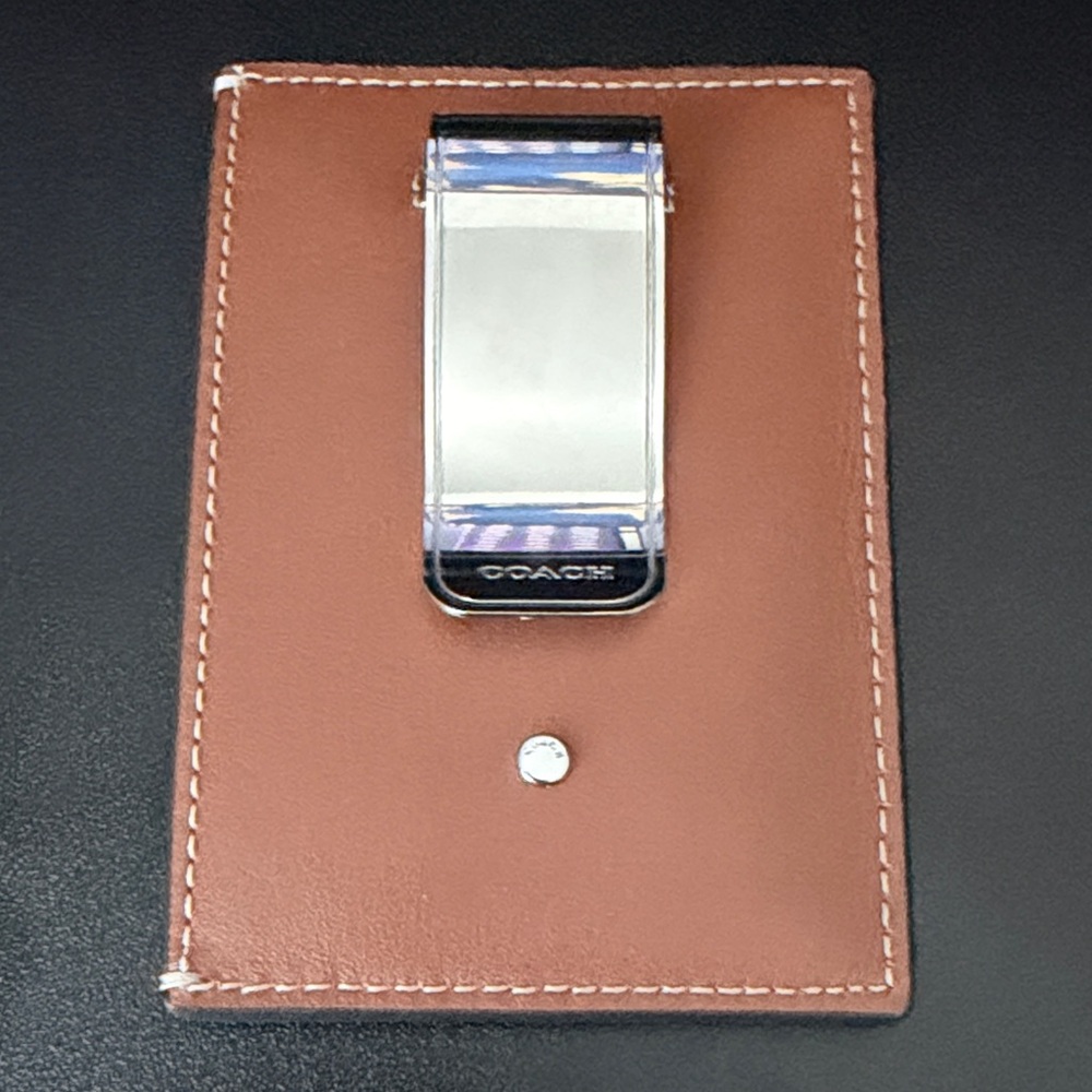 Coach Brown Leather Card Holder with Silver Clip